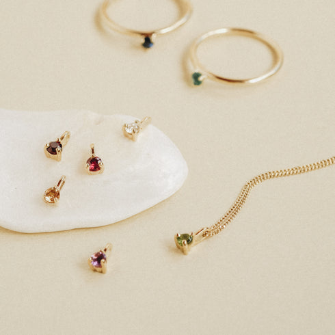 Three Claw Mini Moonstone Pendant Charm in Yellow Gold